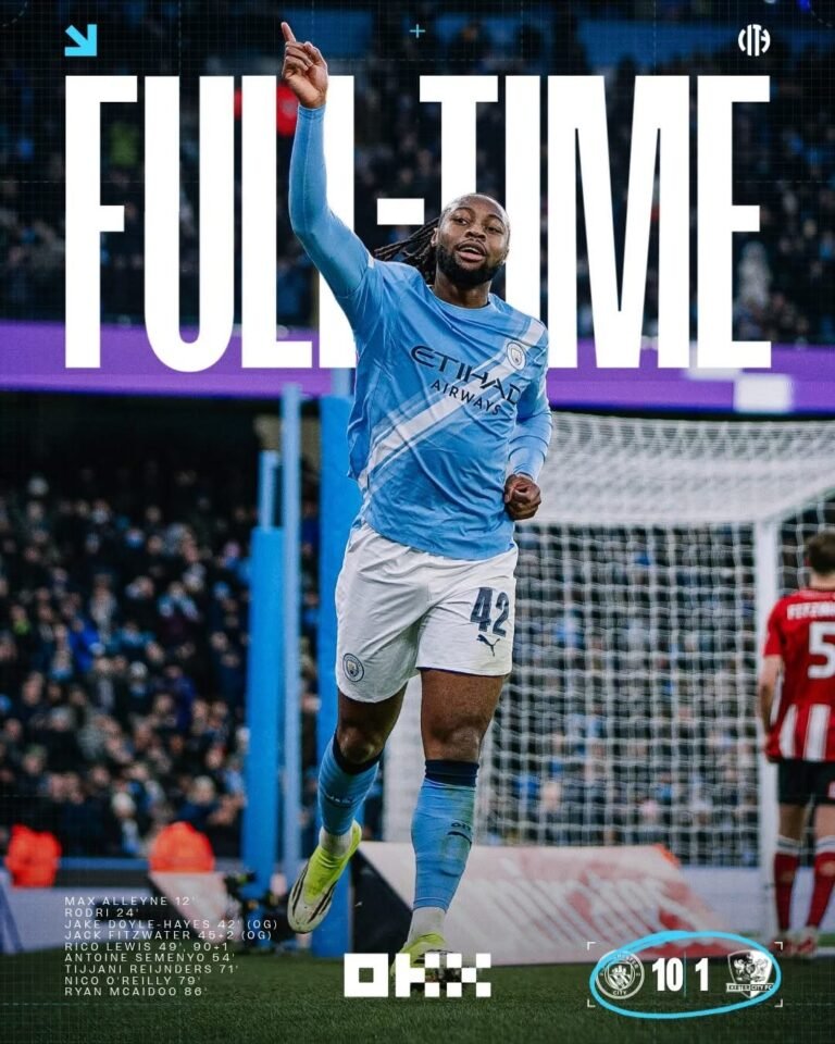 Antoine Semenyo scores on Man City debut